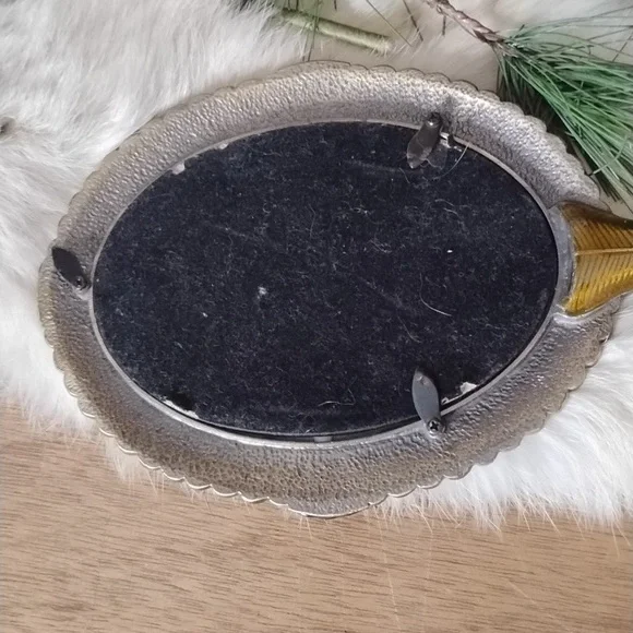 . Vintage Hand Held Mirror - Orange Brown Enameled w Rhinestones Vanity Mirror - Picture 8 of 9